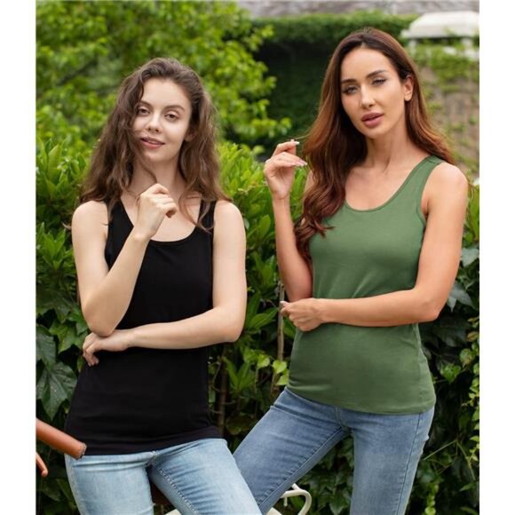 Vislivin Cotton Tank Tops with Shelf Bra for Women Stretch Tanks Wide Strap - Picture 5 of 6